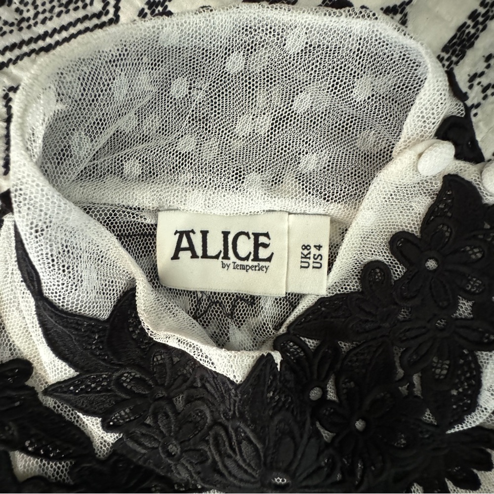 ALICE BY TEMPERLEY LONDON White Dotted Tulle Floral Lace Appliqué Blouse in US4 - Picture 5 of 10